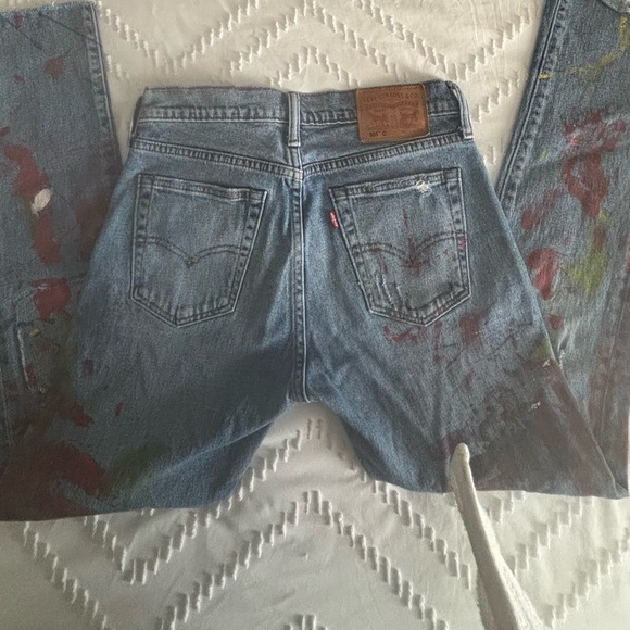 VINTAGE LEVI’S 505 DISTRESSED PAINT SPLATTER ONE OF A KIND 28 X 28 MIDRISE JEAN - Picture 14 of 15